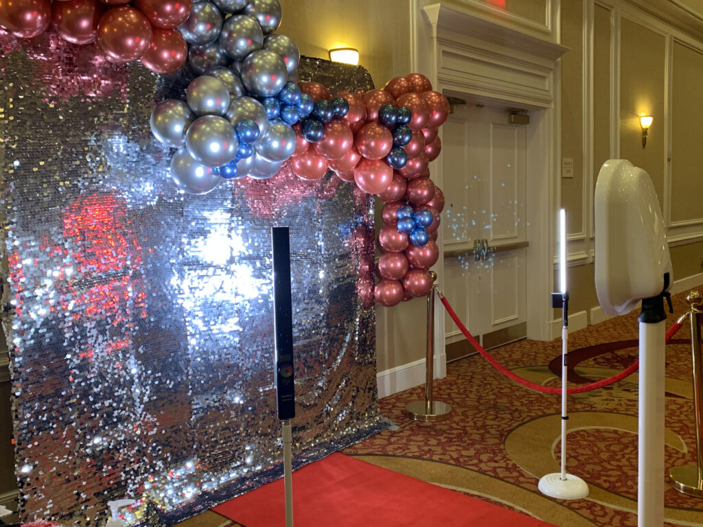 Elegant backdrop and balloon decor for photo booth