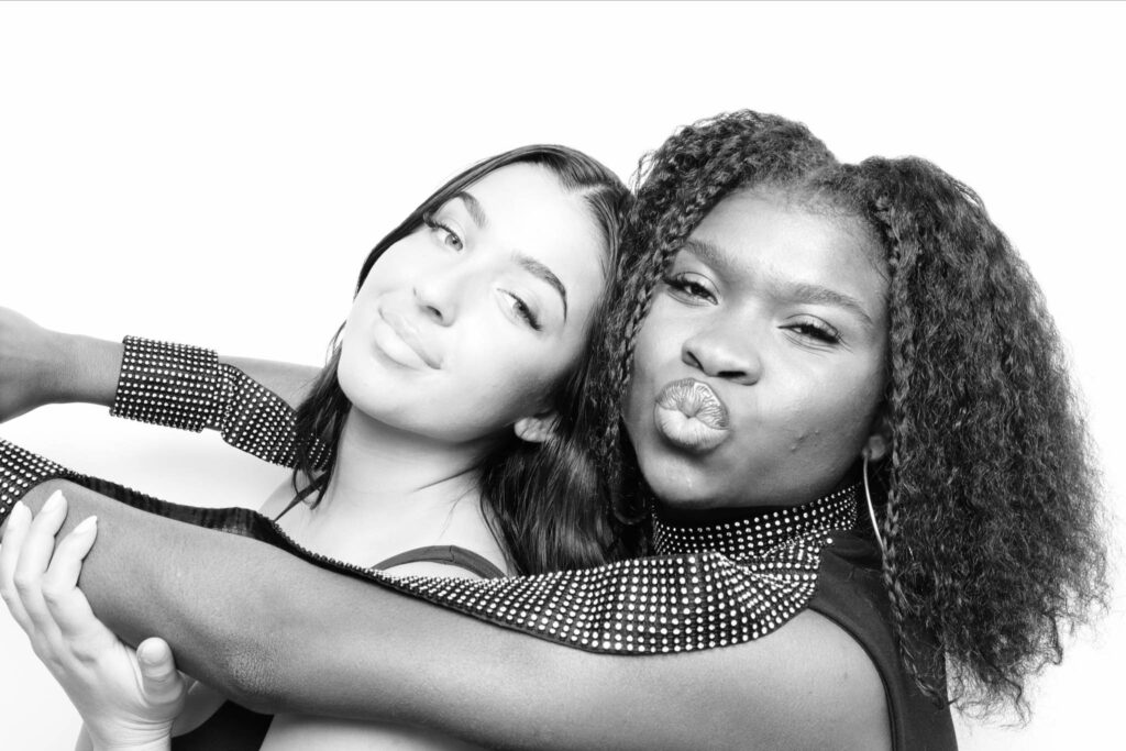 Black and white photo of two women