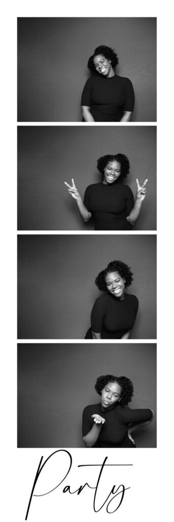 Black and white photo strip of a woman