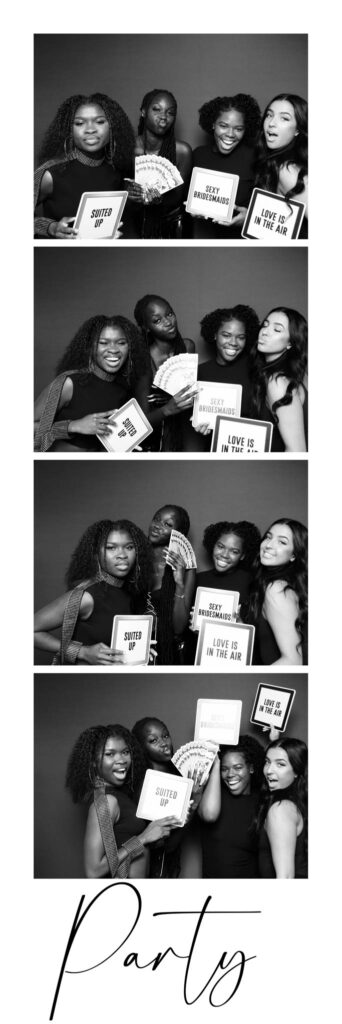 Black and white photo strip of girls having fun